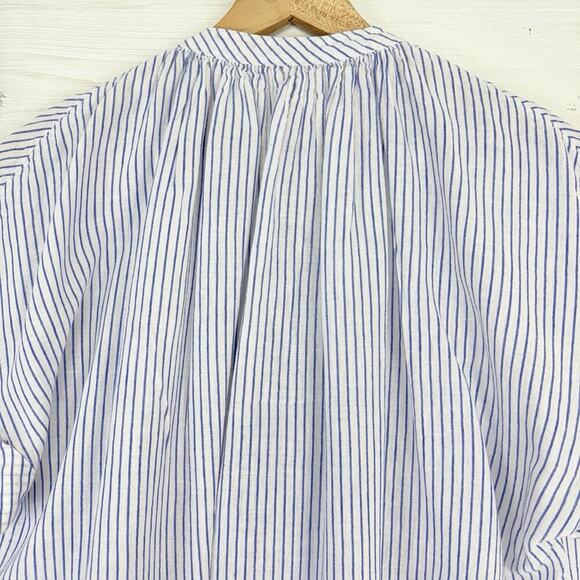 Free People For Keeps Oversized Tunic Top XS Blue Striped Linen Coastal Boho - Picture 10 of 16